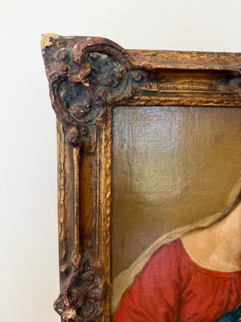 Antique French/Italian 19th C. oil painting Virgin with Child
