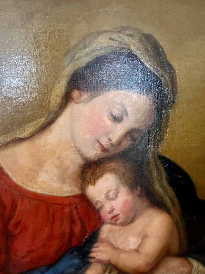 Antique French/Italian 19th C. oil painting Virgin with Child
