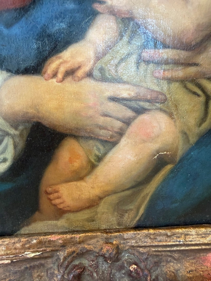 Antique French/Italian 19th C. oil painting Virgin with Child