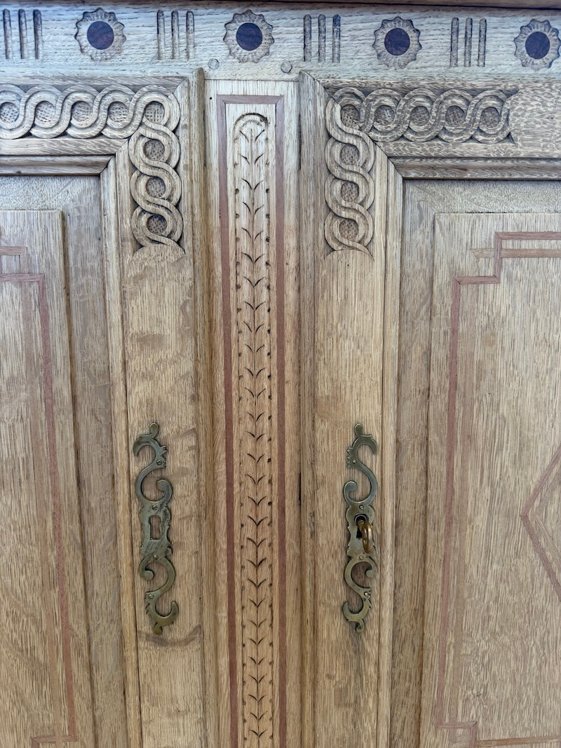Antique Belgian De Liege Cabinet, White Oak