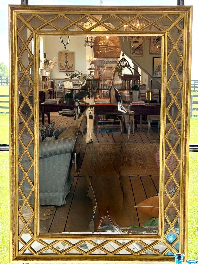 French Mirror with Gilded Trellis Frame