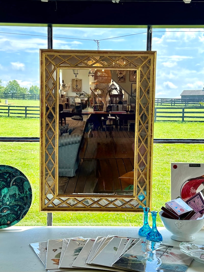 French Mirror with Gilded Trellis Frame