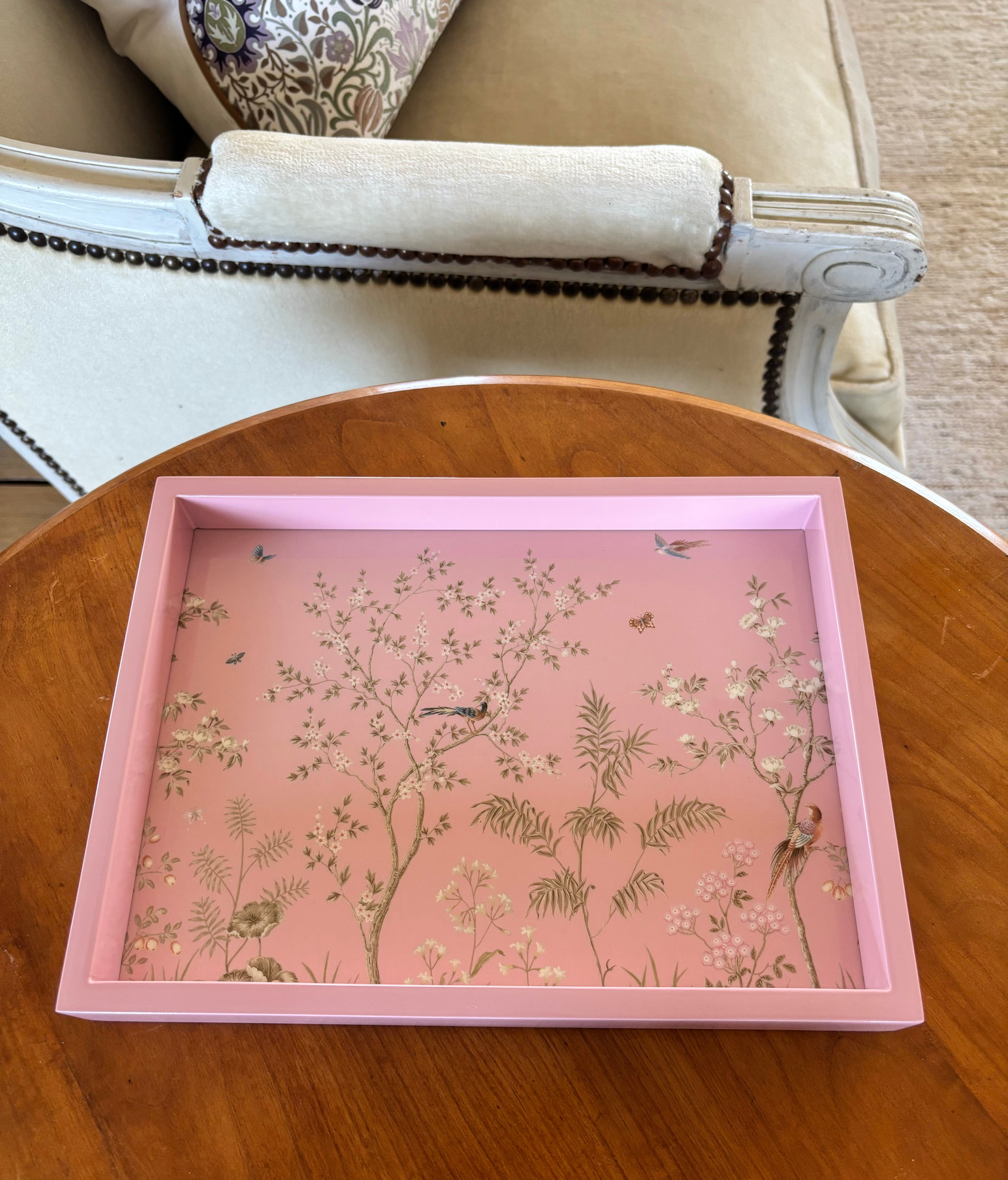 British Design by Addison Ross Chinoiserie Tray Lacquered Pink