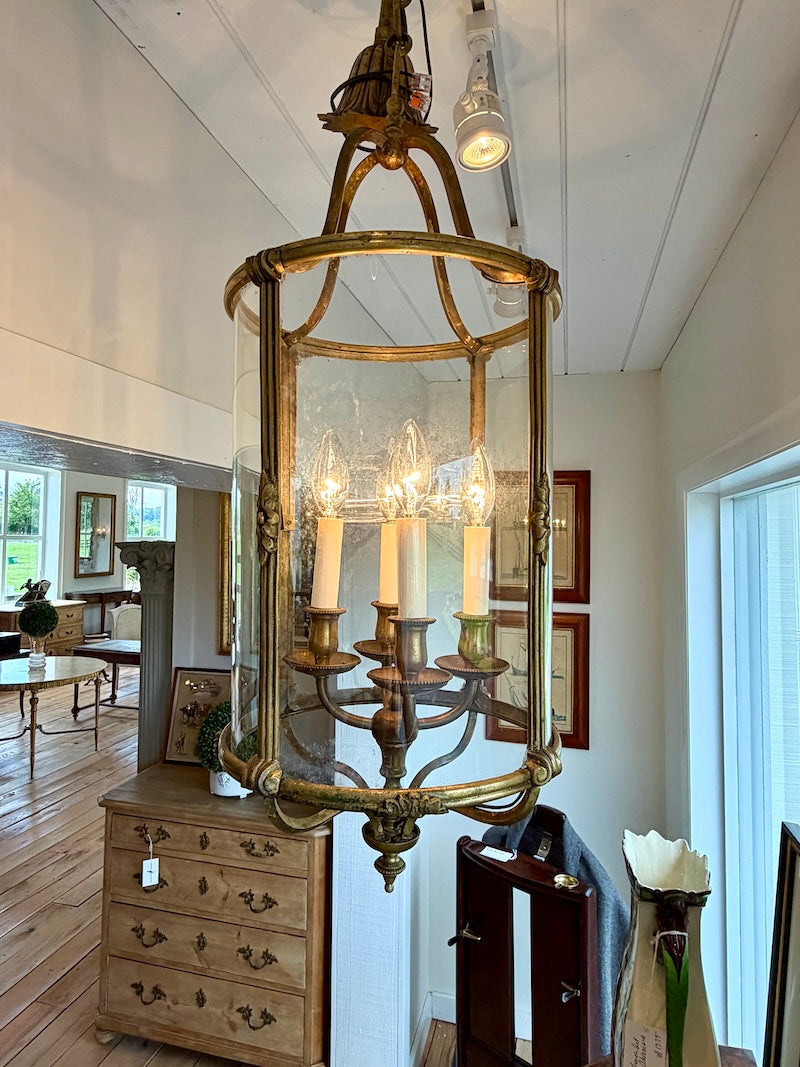 Antique French Lantern in Bronze and Glass, 1880s