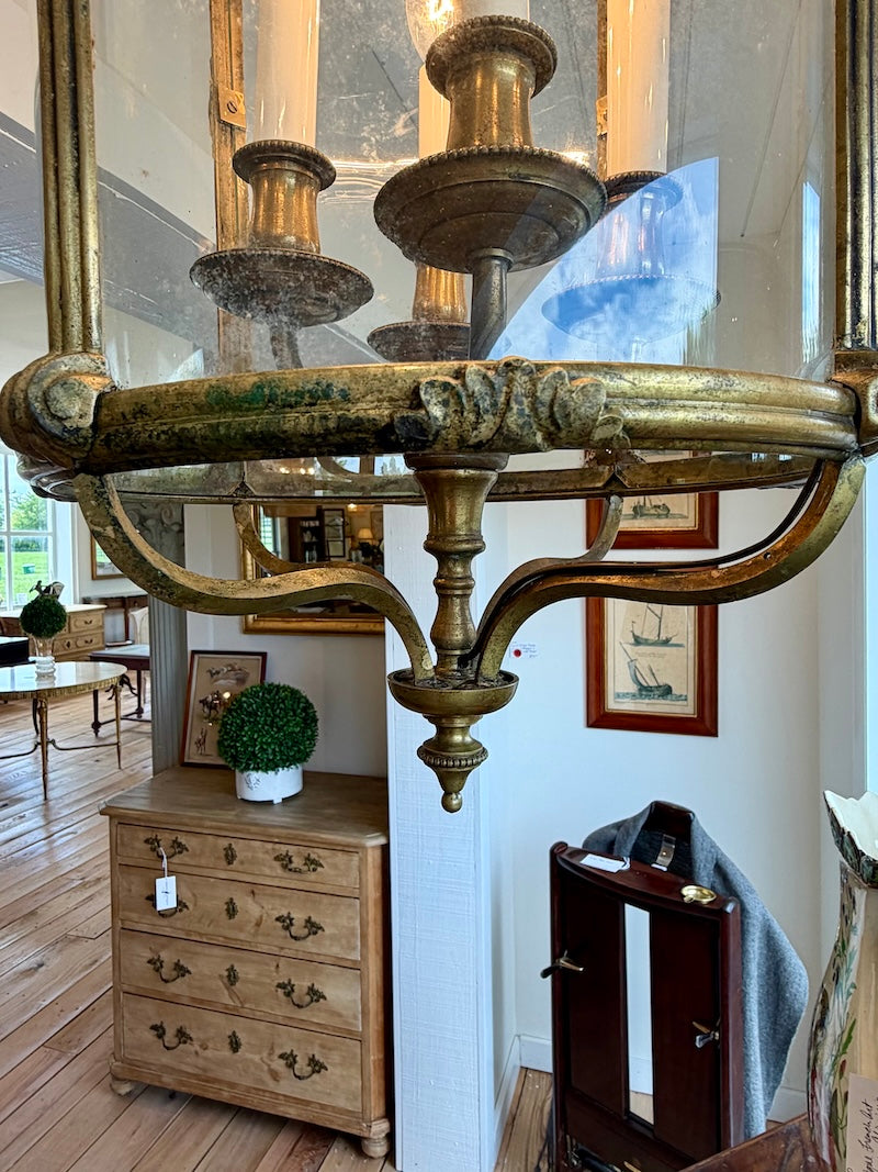 Antique French Lantern in Bronze and Glass, 1880s