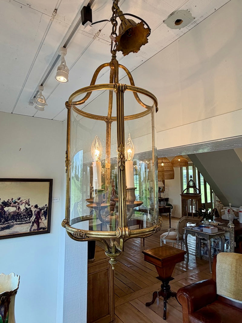 Antique French Lantern in Bronze and Glass, 1880s