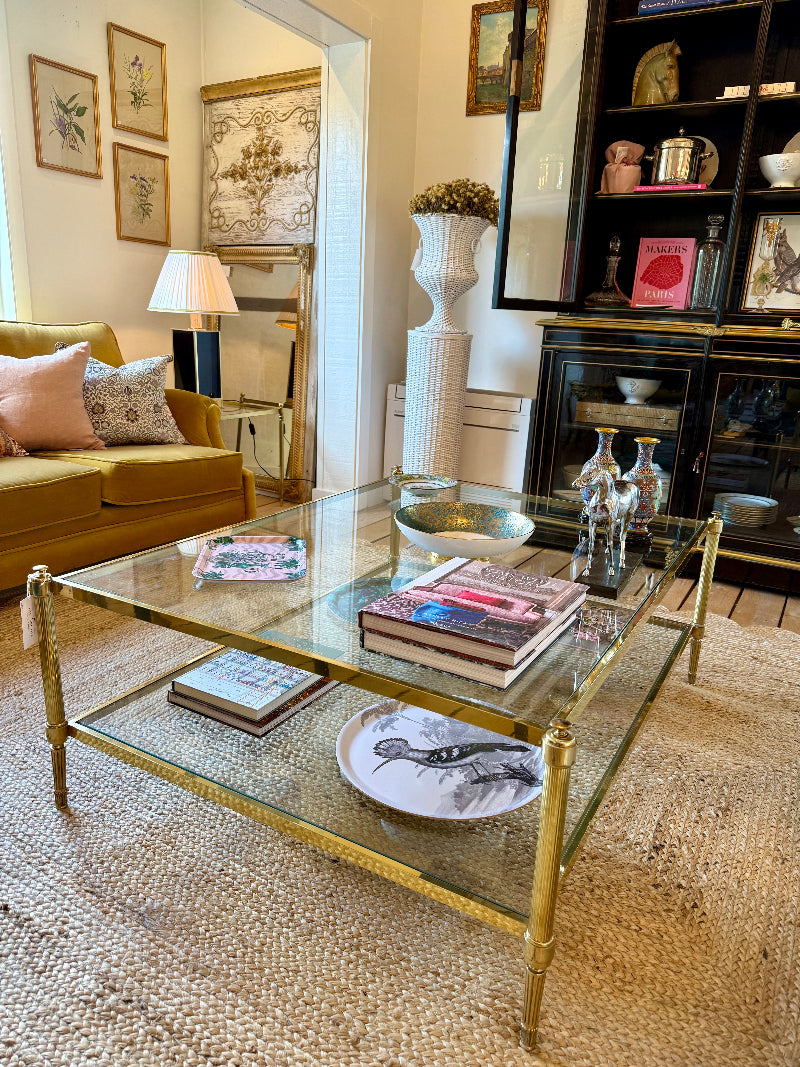 Vintage French 1950s Brass and Glass Coffee Table