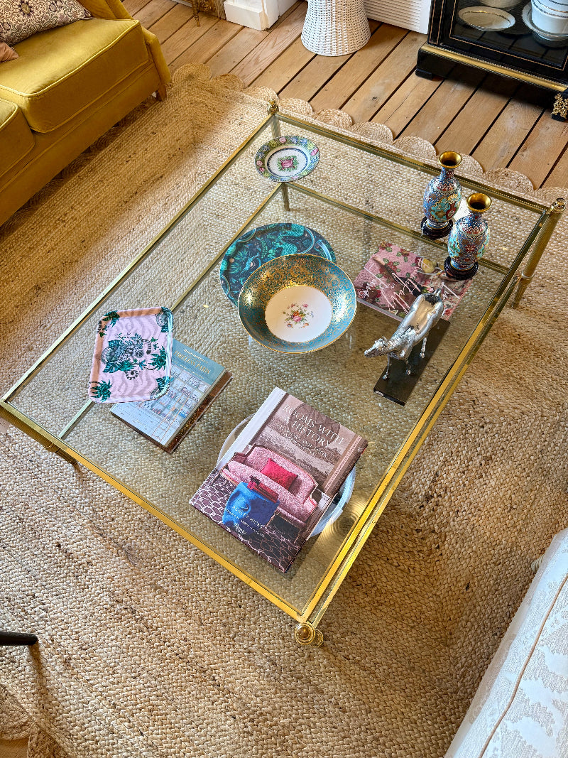Vintage French 1950s Brass and Glass Coffee Table