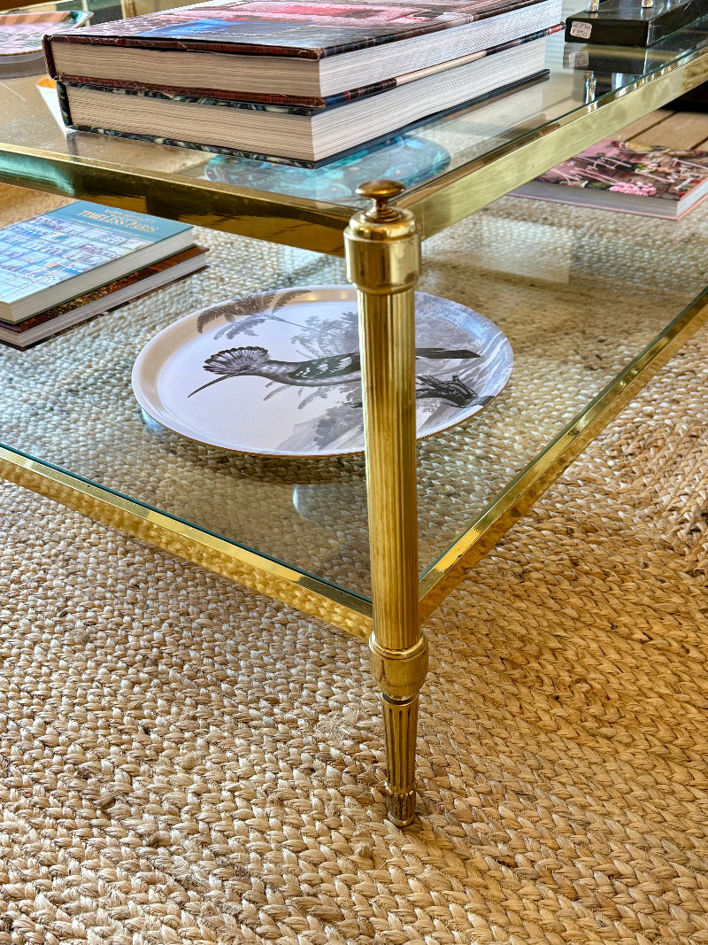 Vintage French 1950s Brass and Glass Coffee Table