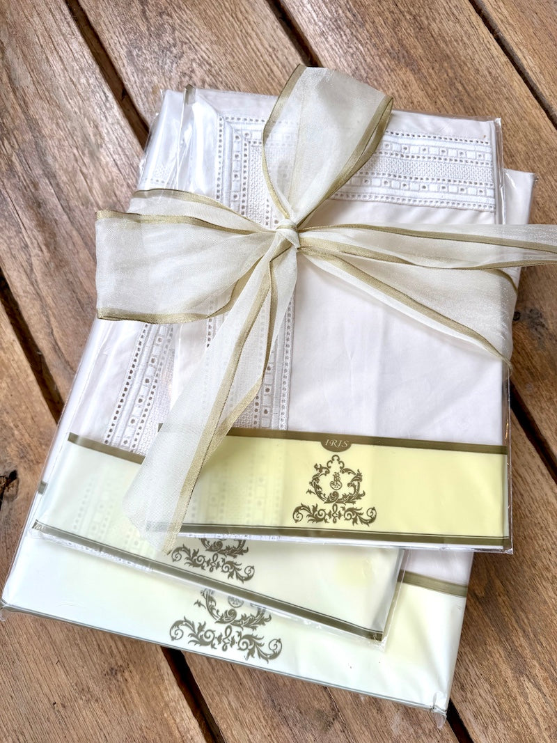 Portuguese Embroidered King Sheet Set, Cream