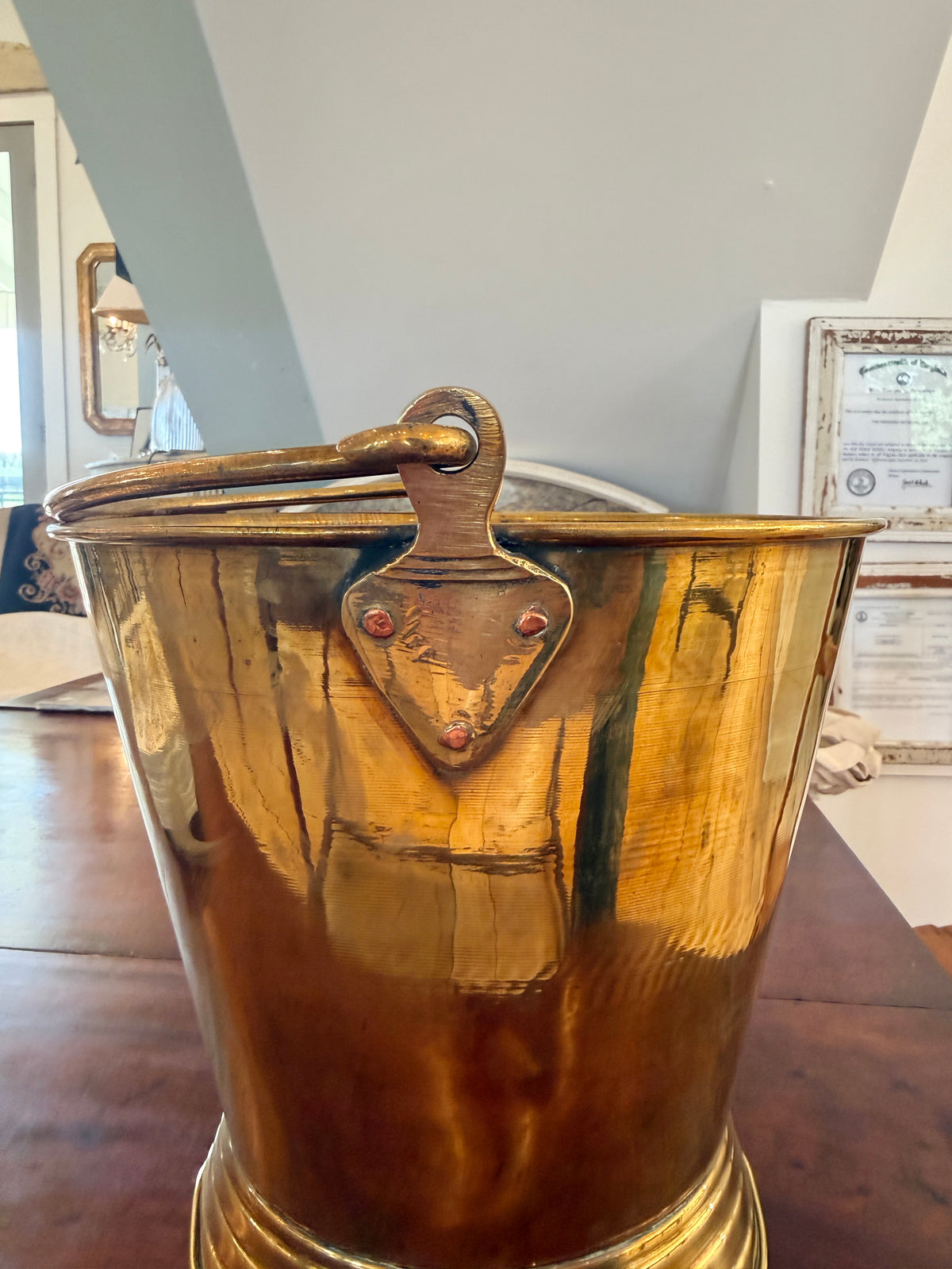 Antique English Brass with Swing Handle Bucket