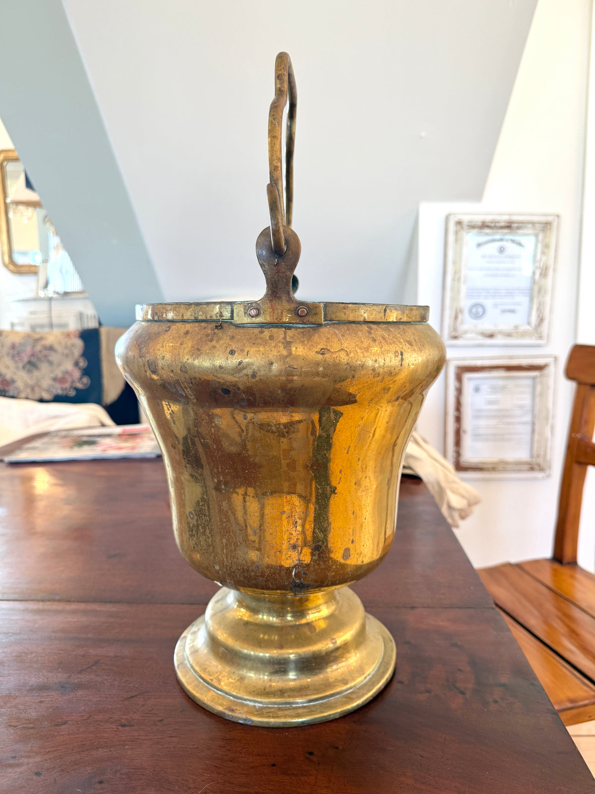 Antique English Brass with Swing Handle Bucket