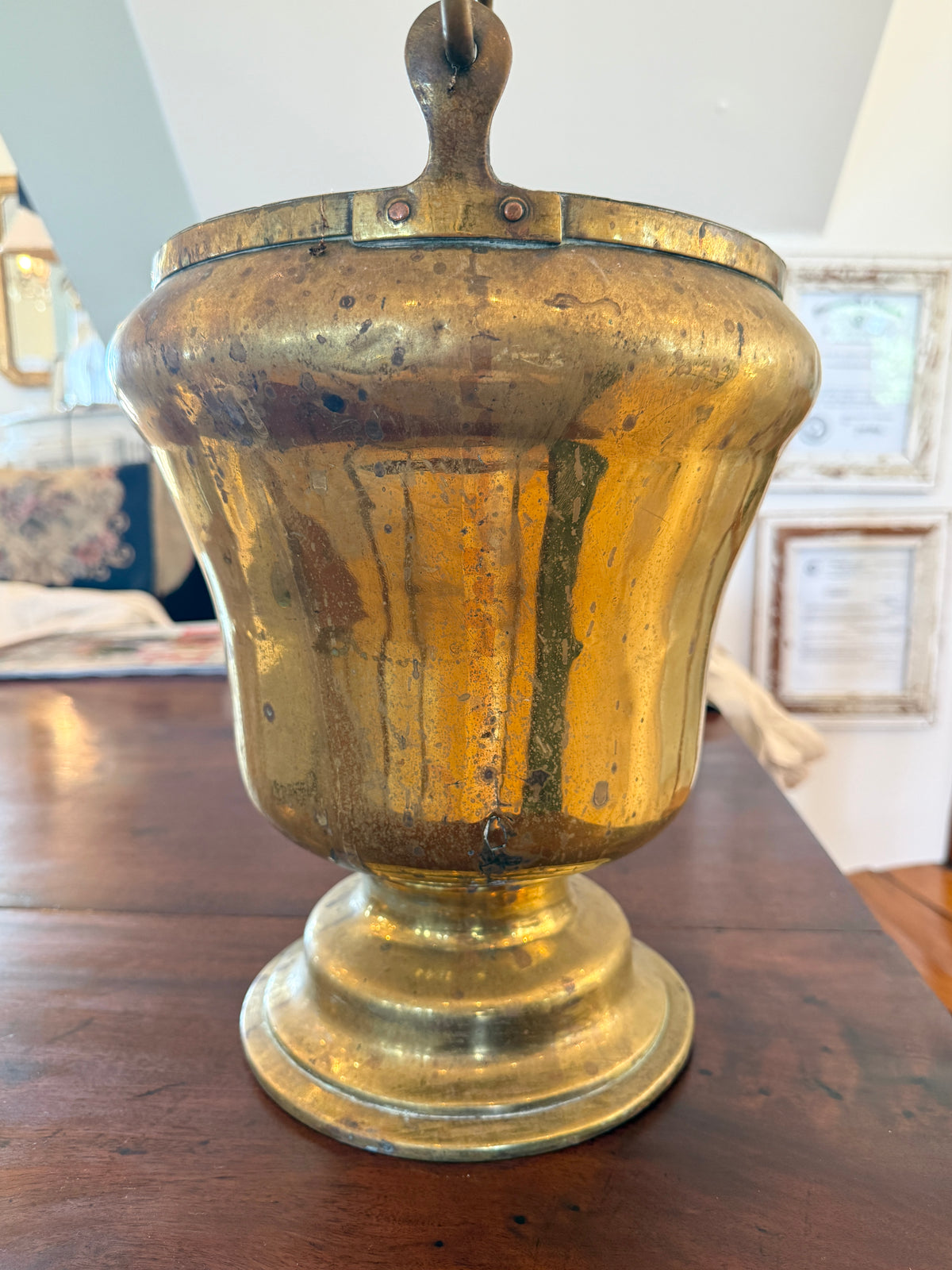 Antique English Brass with Swing Handle Bucket
