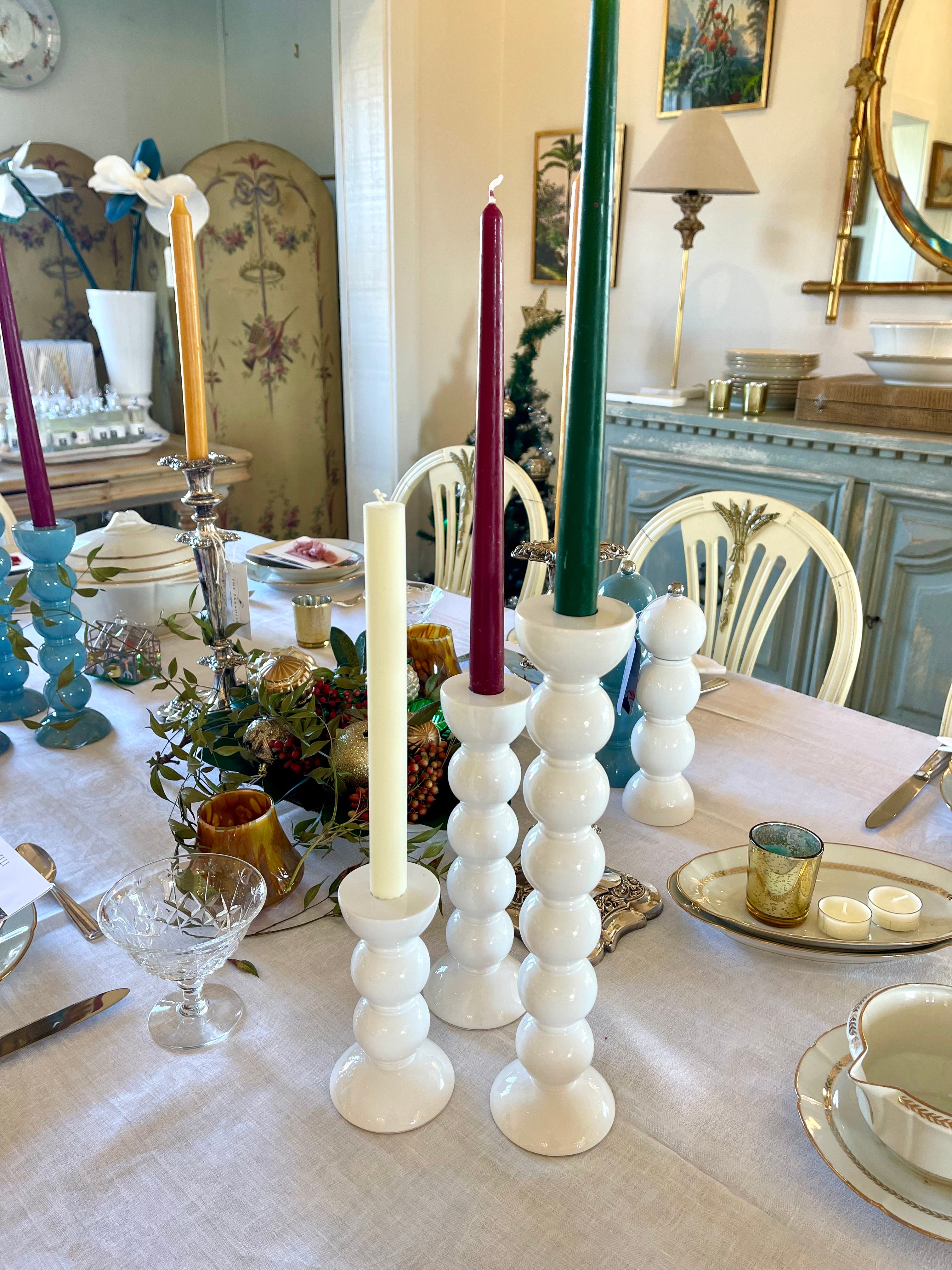 British Design by Addison Ross Bobbin White Medium Lacquered Candlestick