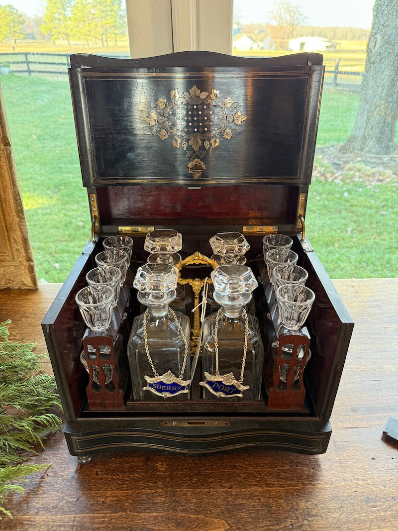 Antique Liquor Box Ebonized with Inlaid Details
