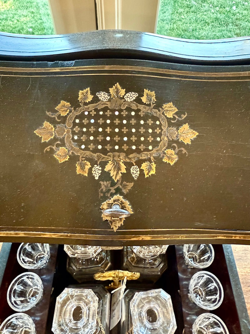 Antique Liquor Box Ebonized with Inlaid Details