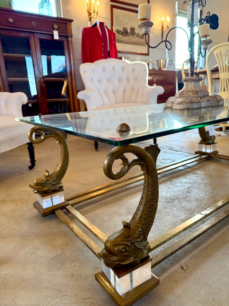 French Vintage Coffee Table - Maison Charles in Bronze and Glass