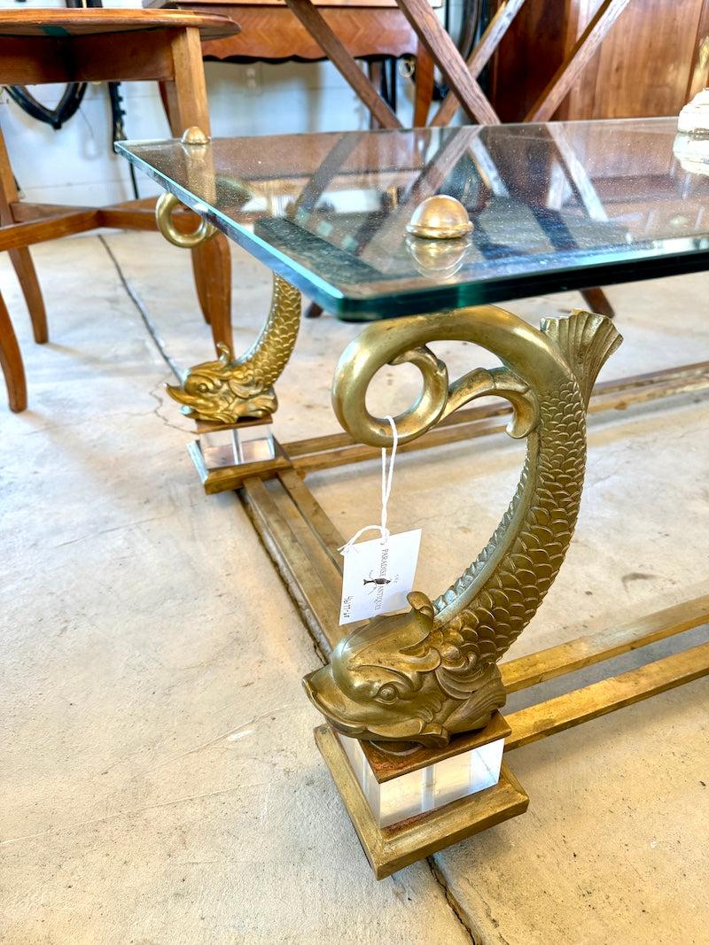 French Vintage Coffee Table - Maison Charles in Bronze and Glass