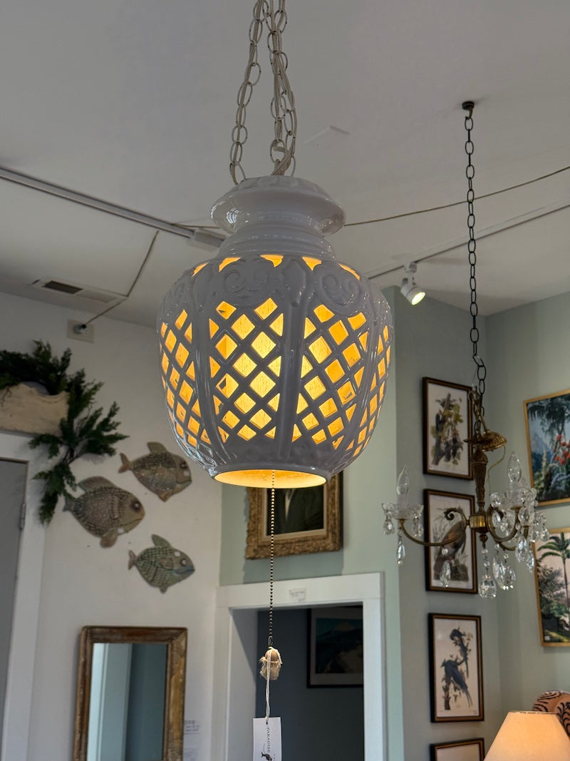 Pair of mid century modern off white Ceramic Lanterns