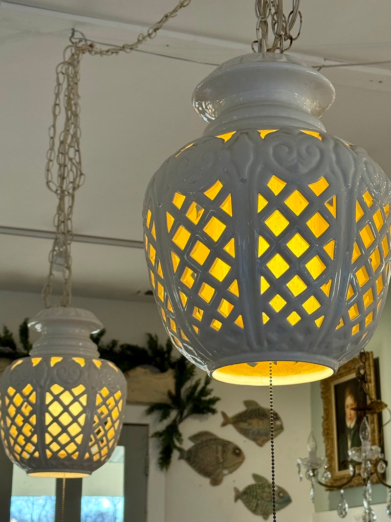 Pair of mid century modern off white Ceramic Lanterns