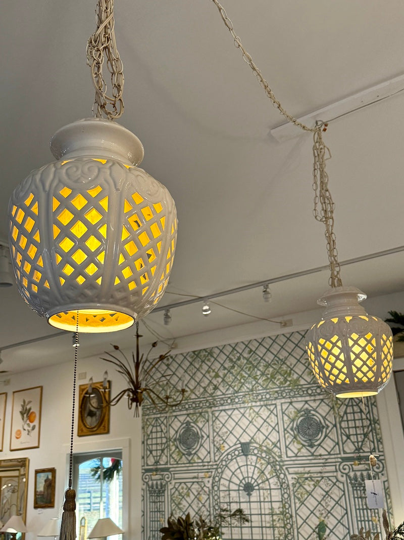 Pair of mid century modern off white Ceramic Lanterns