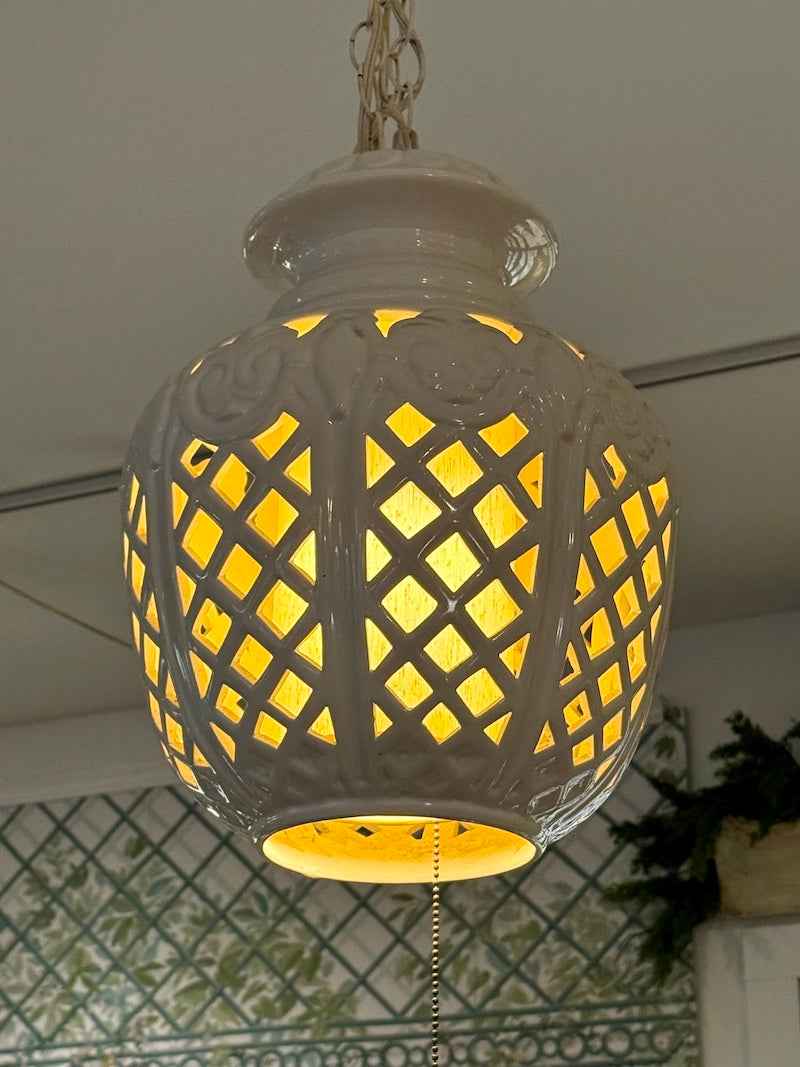 Pair of mid century modern off white Ceramic Lanterns