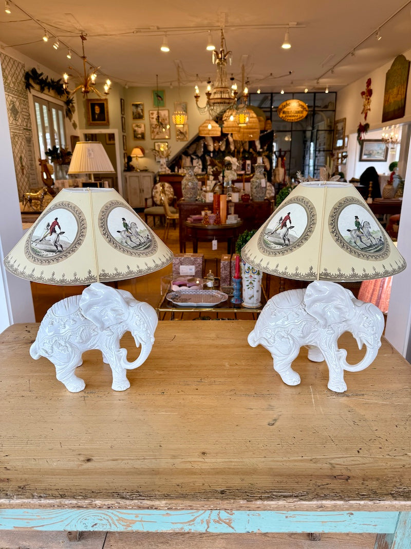 Pair of 1970s French Ceramic Elephant Lamps