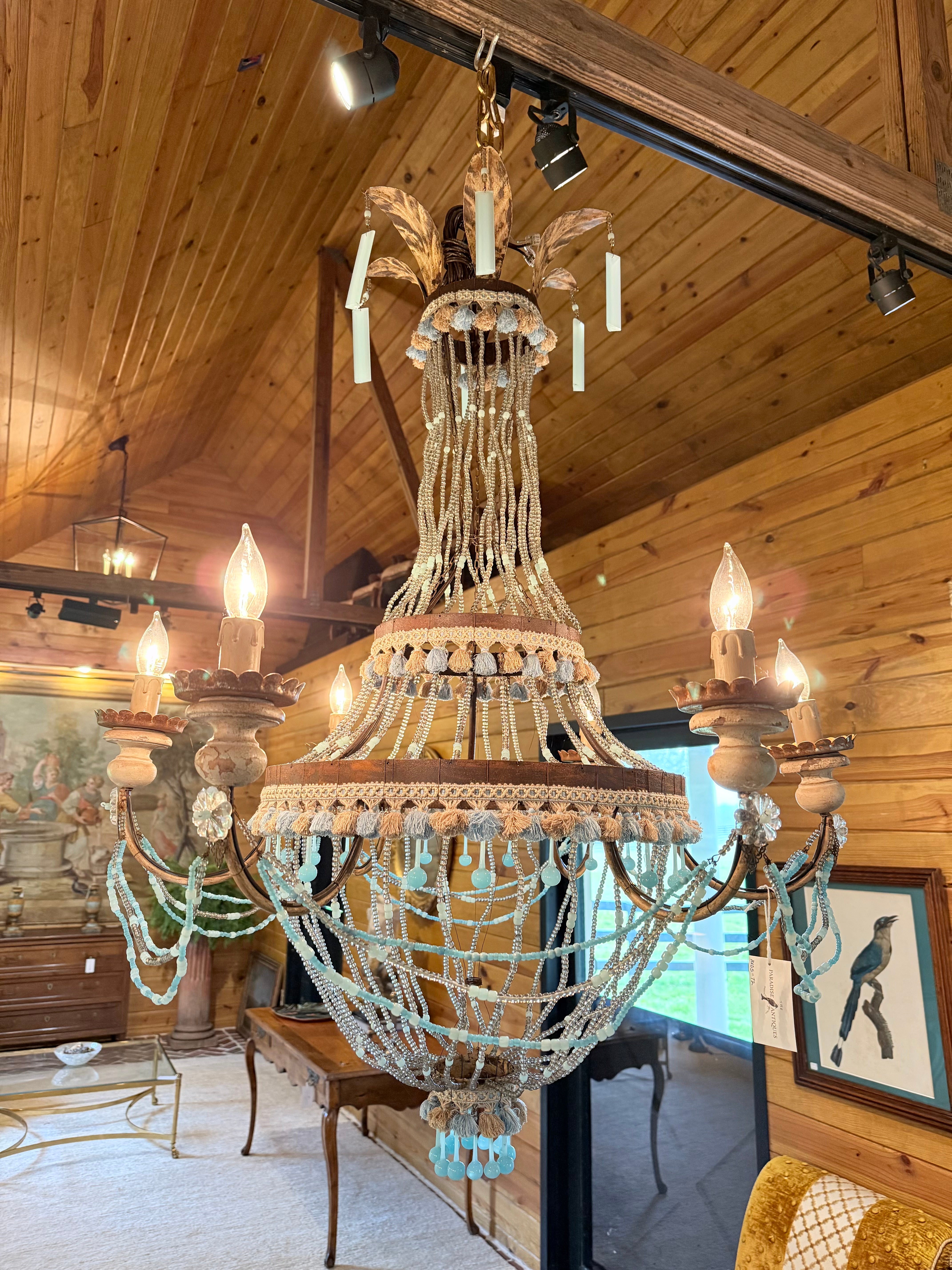Antique Italian Chandelier with Murano glass detail and tassels