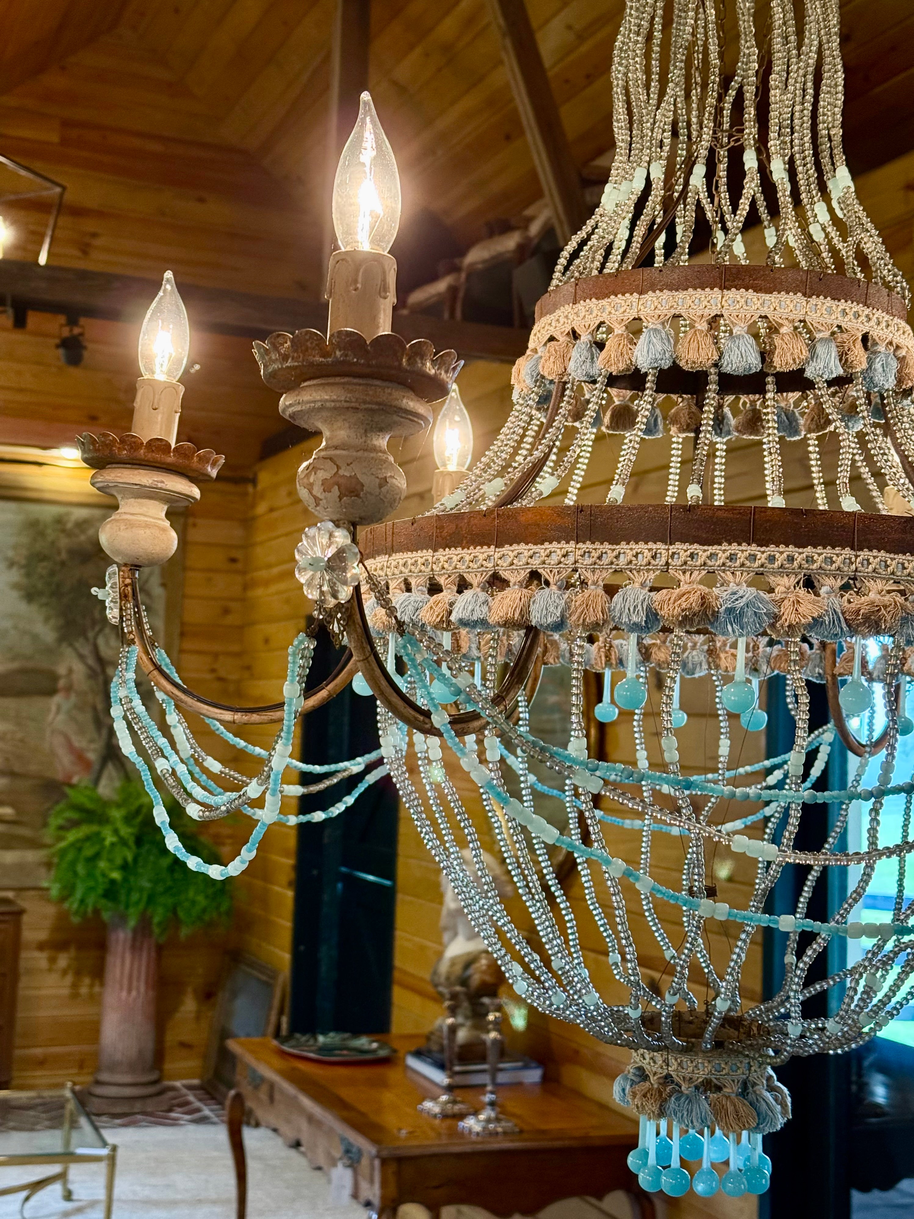Antique Italian Chandelier with Murano glass detail and tassels