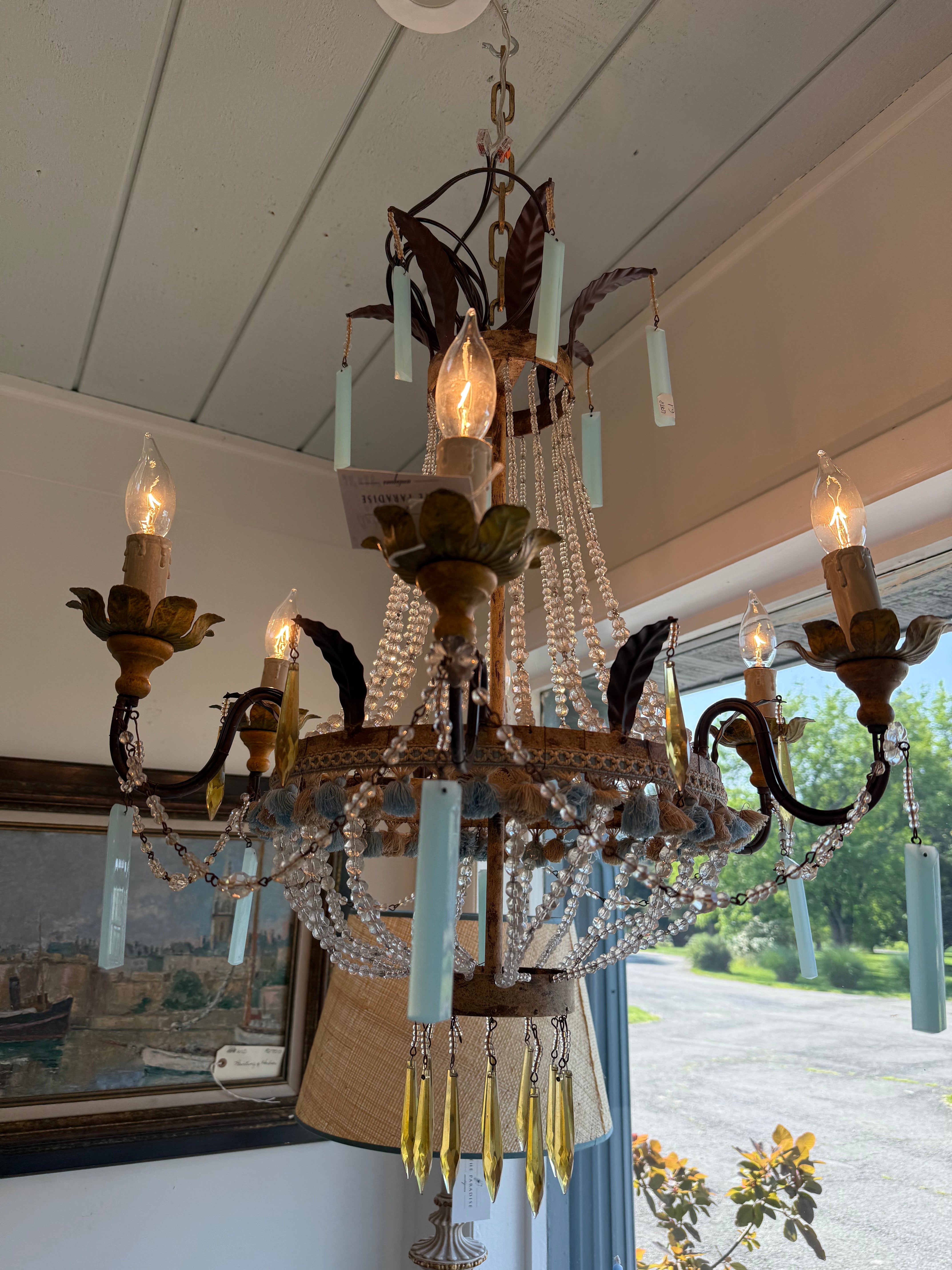 Antique Italian chandelier with Murano glass and tassels