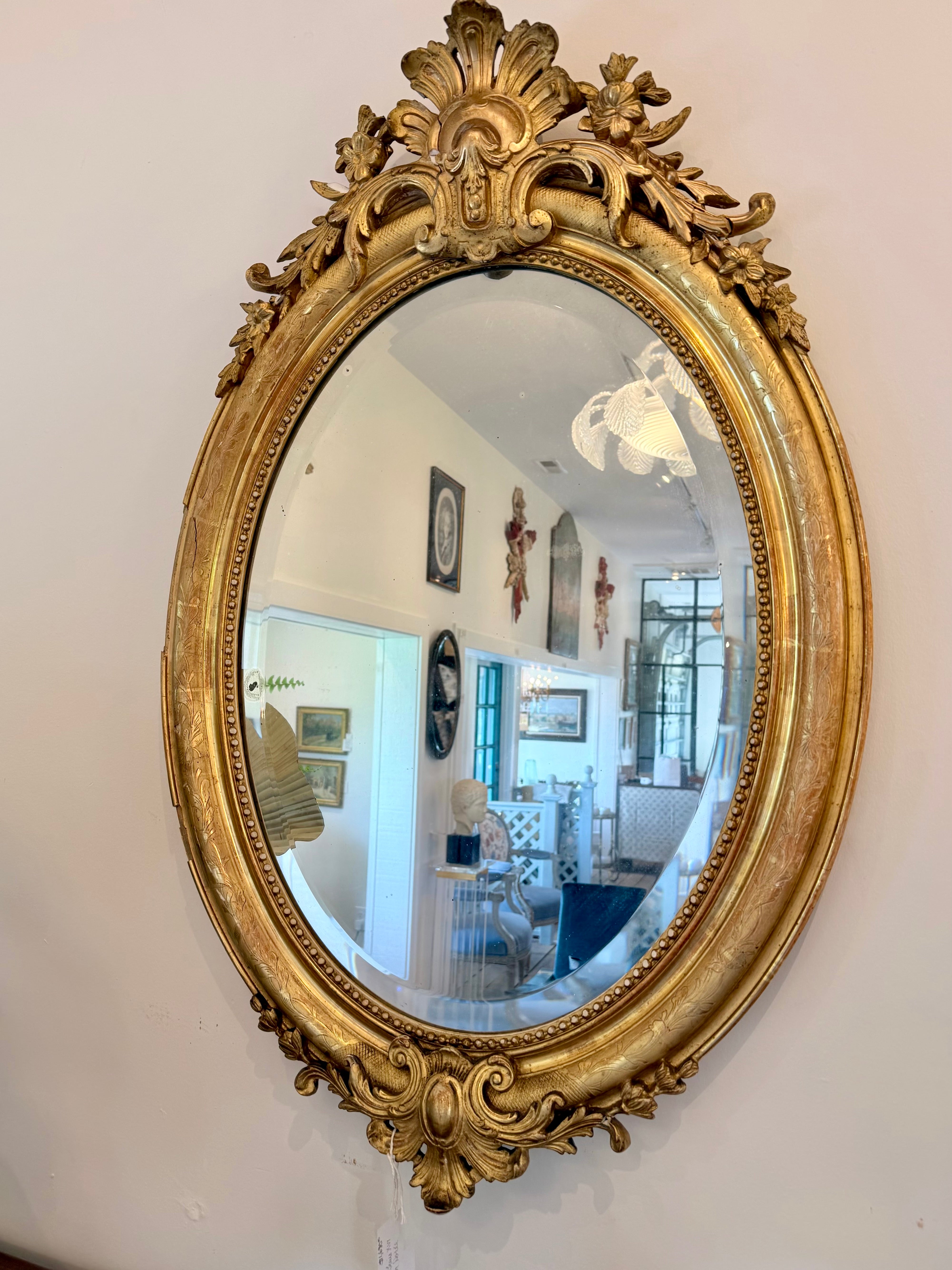 Antique French Louis XVI Oval Mirror Dorée
