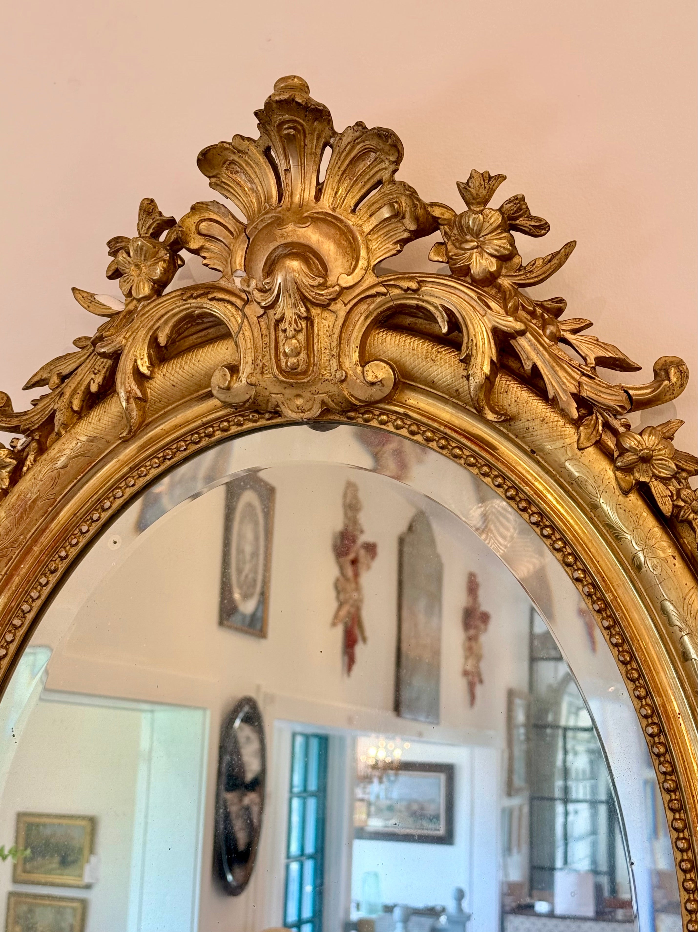 Antique French Louis XVI Oval Mirror Dorée
