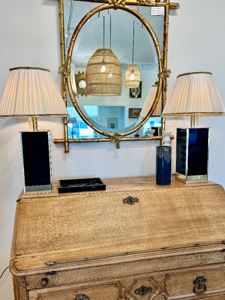 Pair of French Vintage Black and Brass Lamps