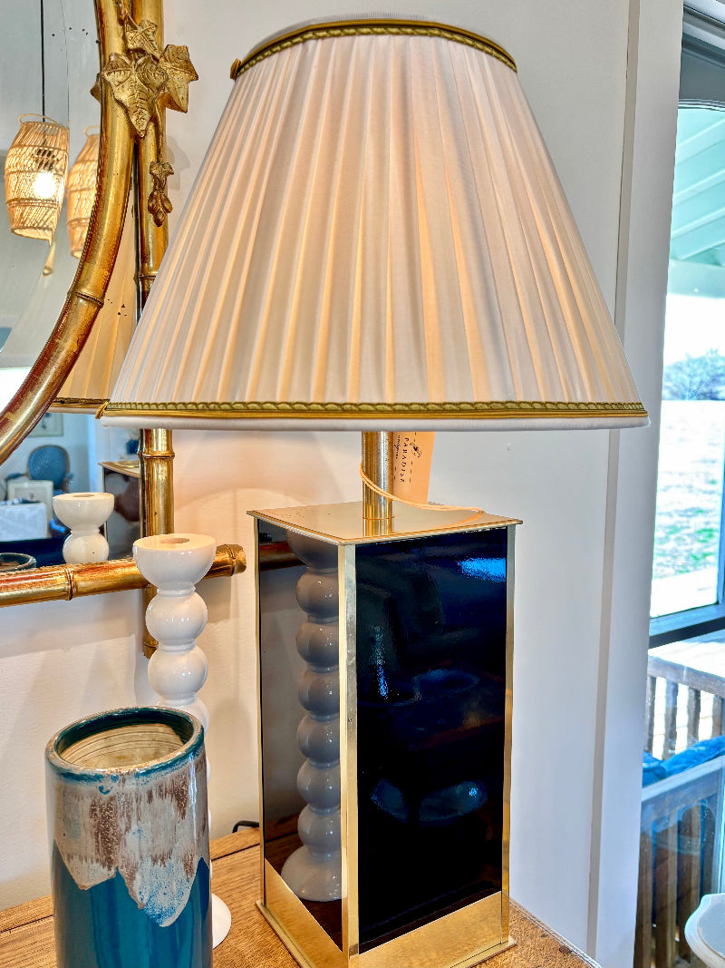 Pair of French Vintage Black and Brass Lamps