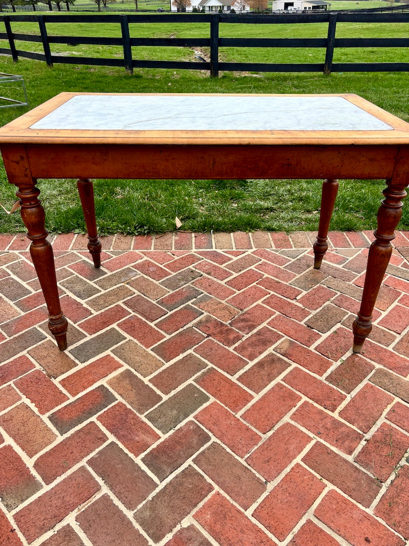 French Antique Terrace Serving Table with Marble Top