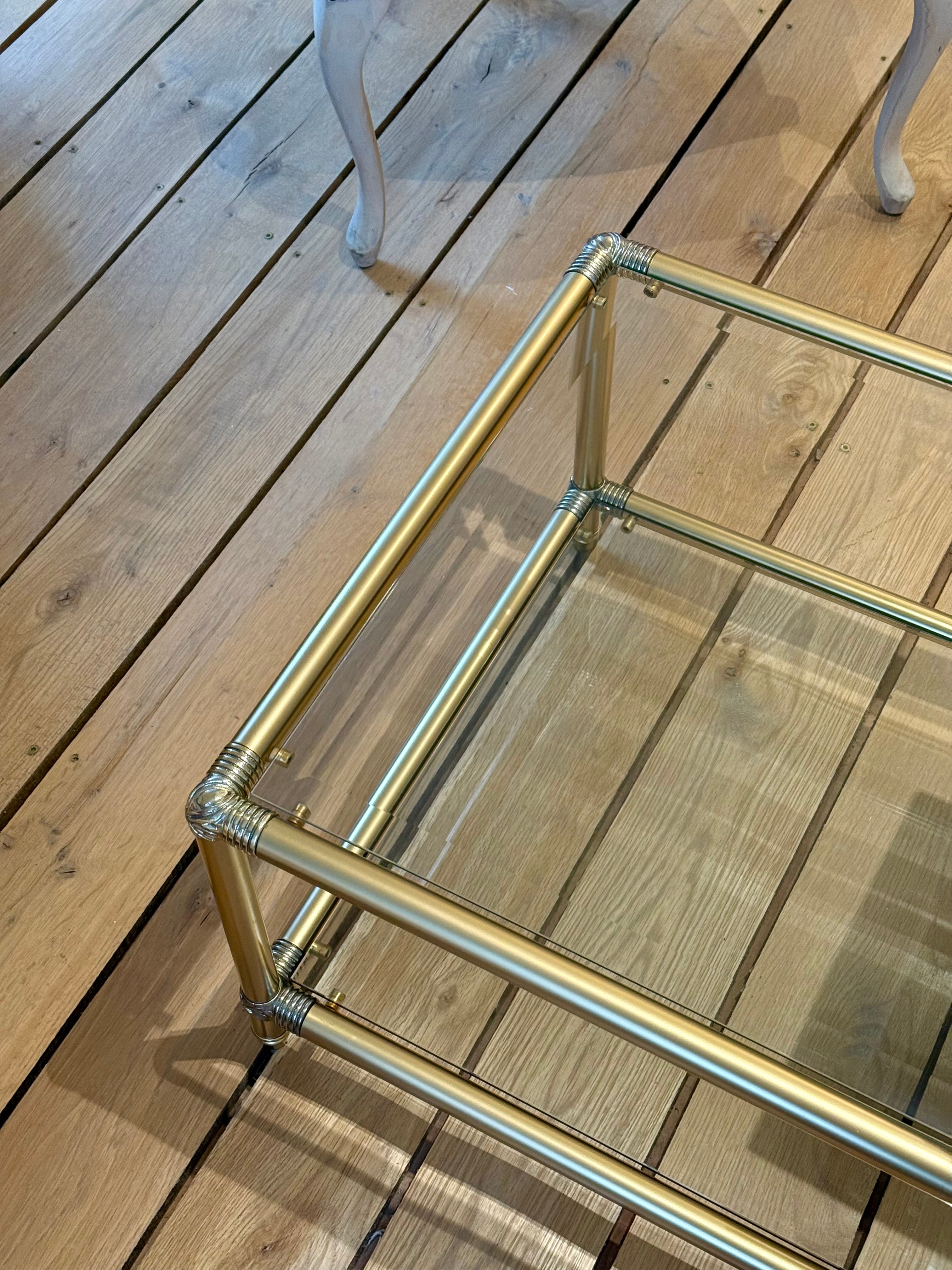 French Vintage 1950s Glass, Brass and Chrome Coffee Table