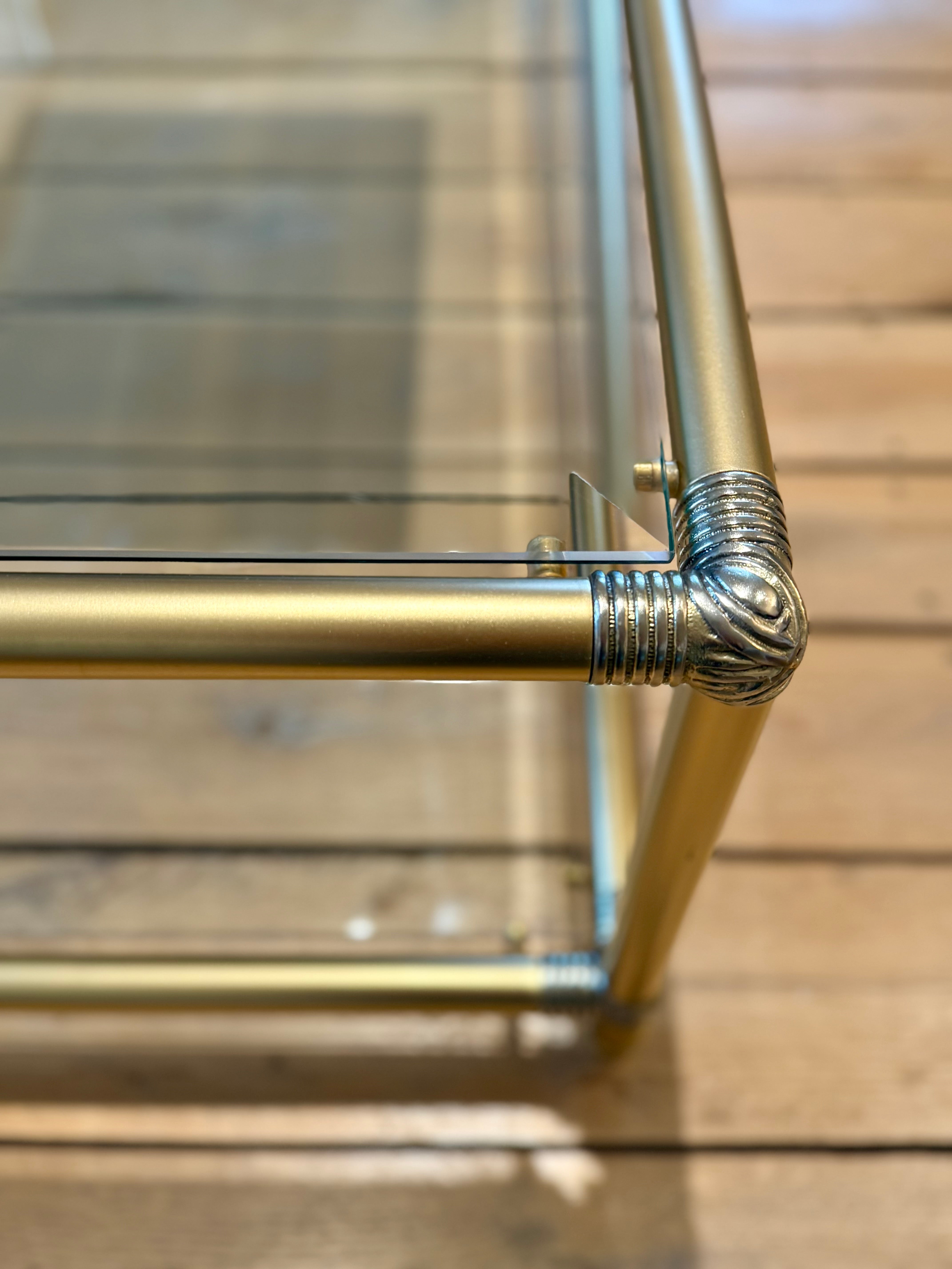 French Vintage 1950s Glass, Brass and Chrome Coffee Table