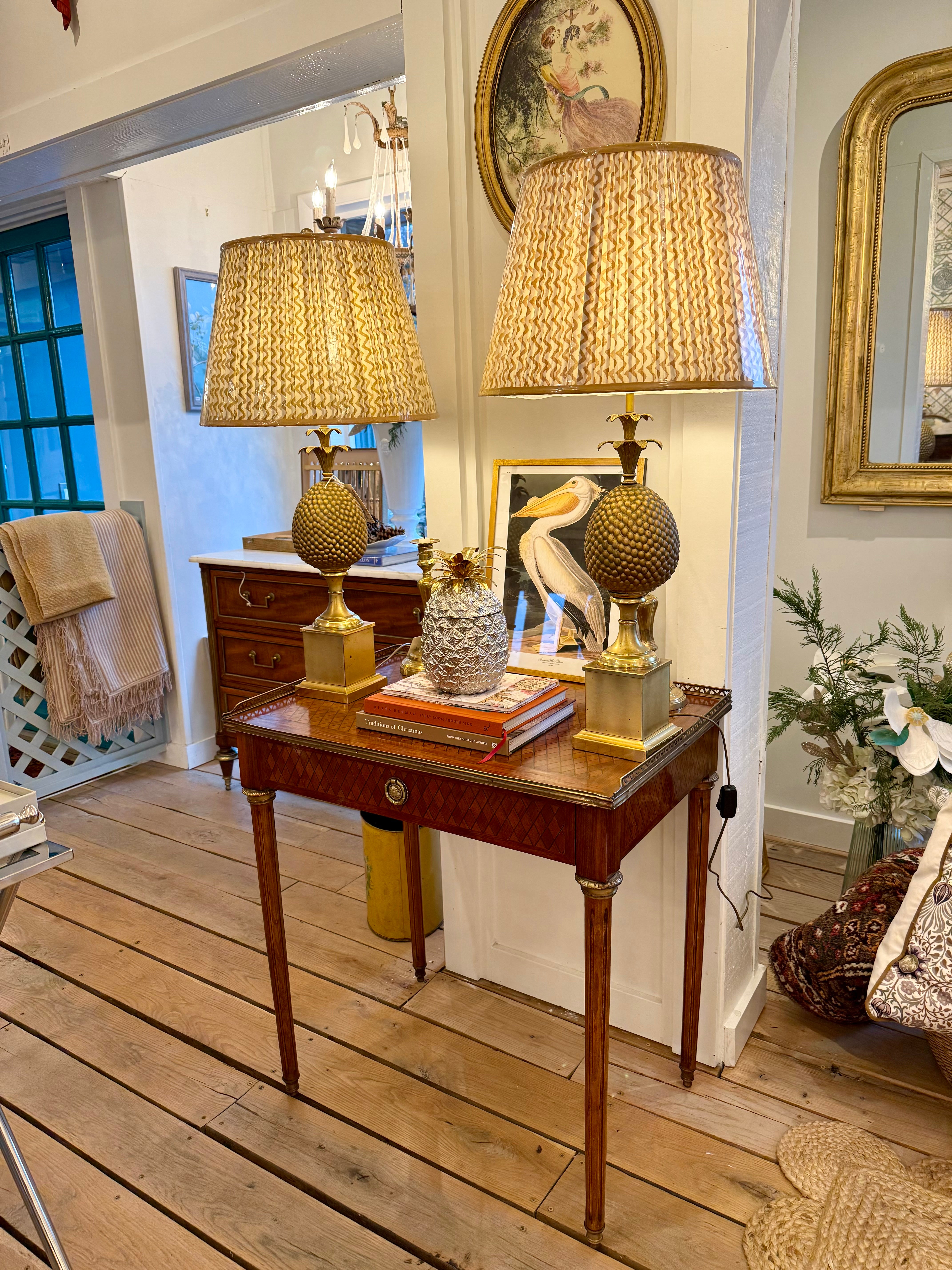 Antique French Table/Desk with Marquetry and Bronze Detail