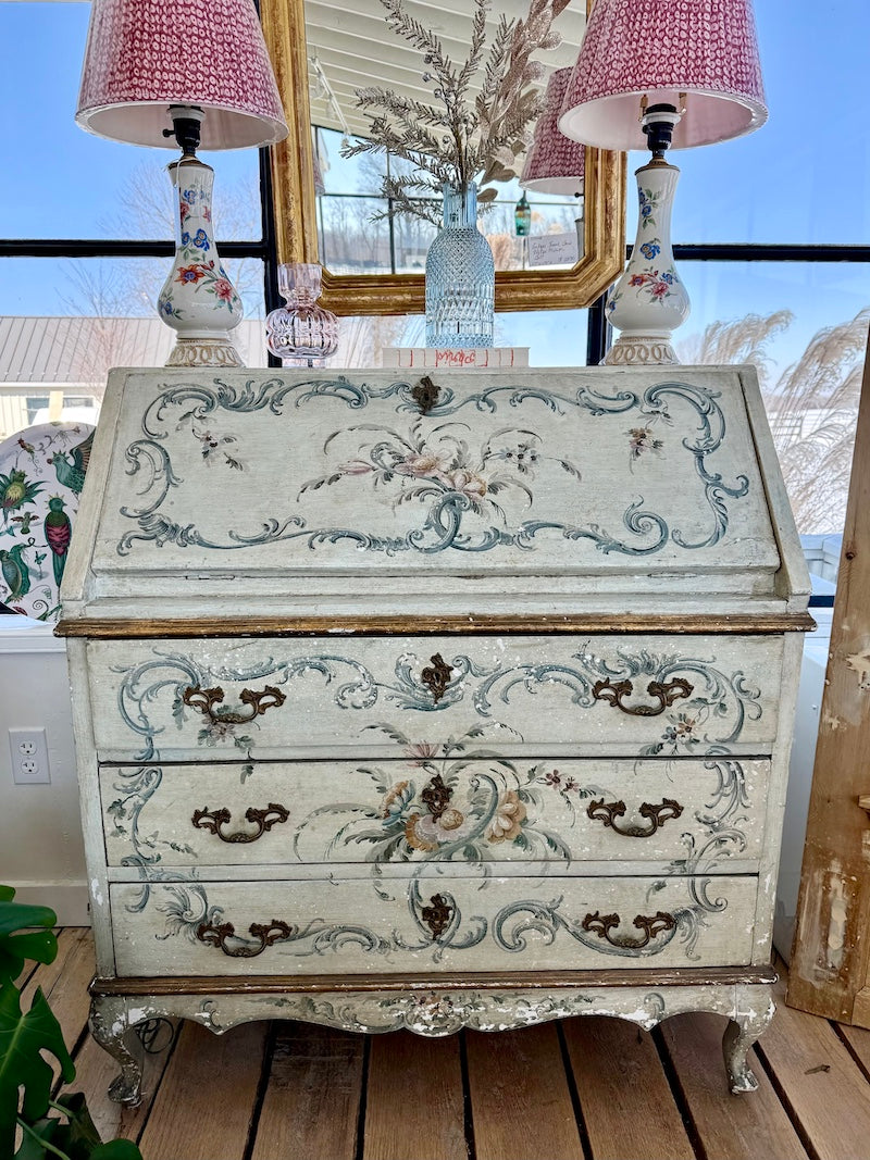 Antique Hand painted Italian Secretary Desk