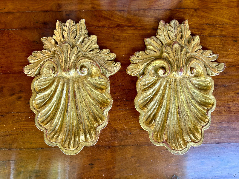 Pair of Decorative Antique Italian Gilded Seashells