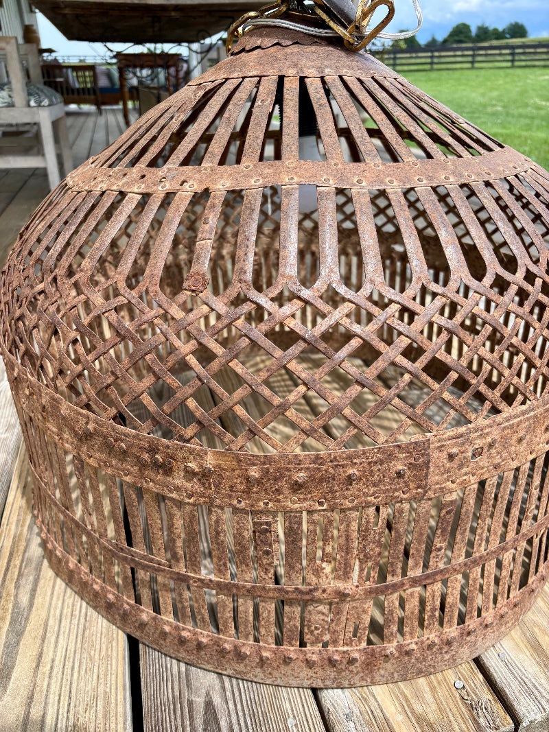 Rust-colored birdcage lantern