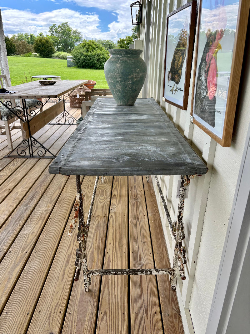 Wooden table with metal top