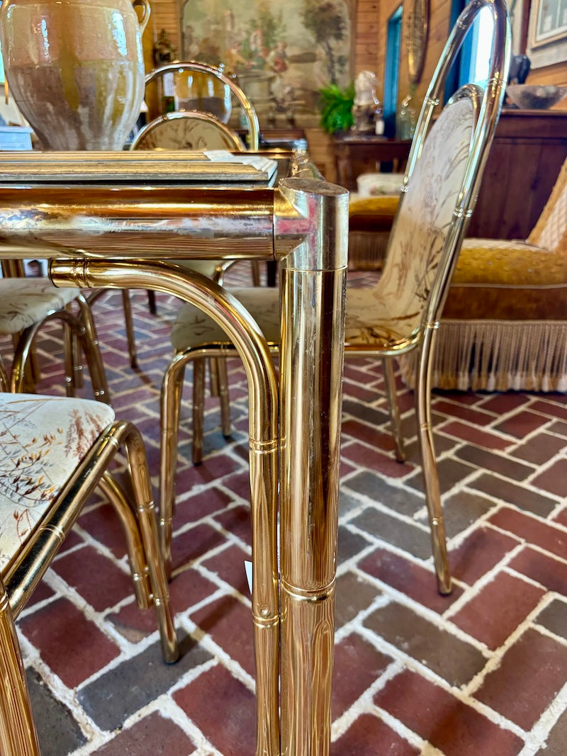 Vintage Italian Dinner Table, Bamboo, Brass and Glass 1960s