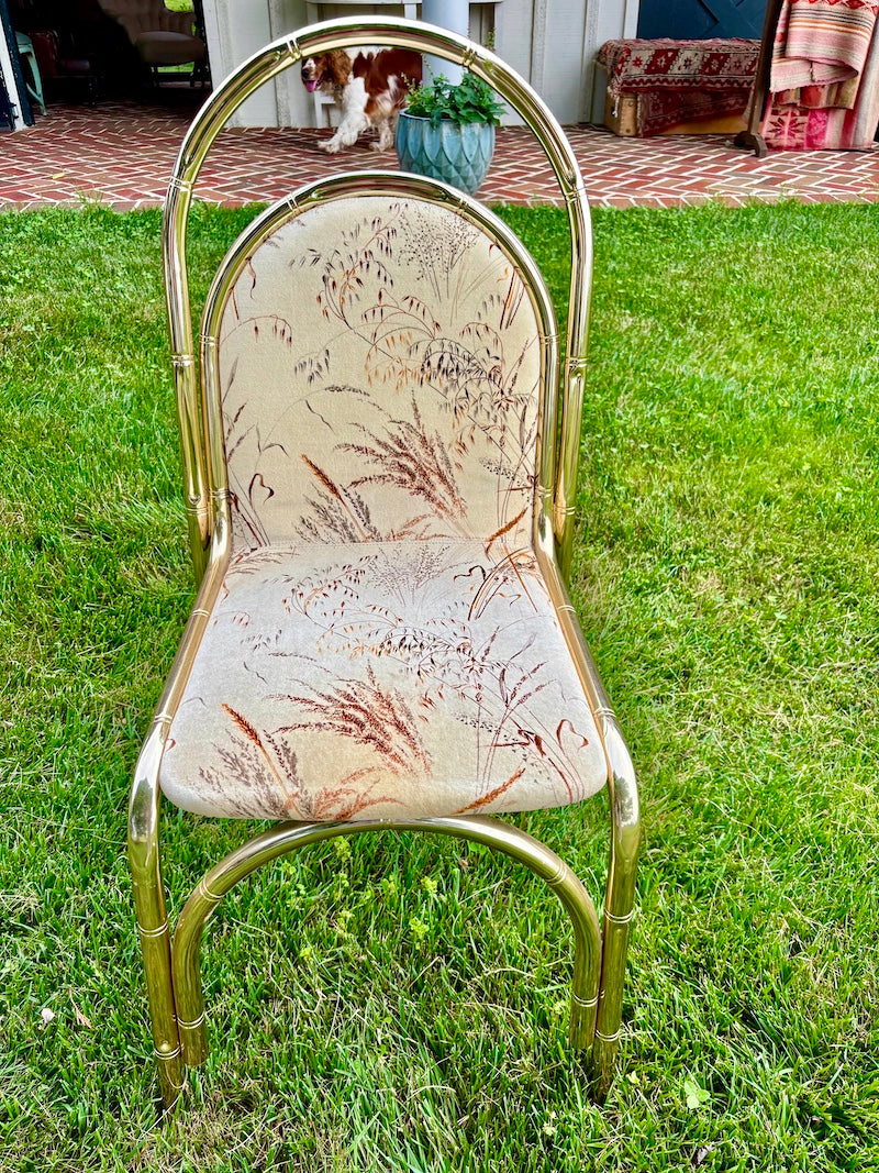 Vintage Italian Bamboo, Brass and Glass Dinner Table, 1960s with four French 1970s Brass and Bamboo Metal Chairs