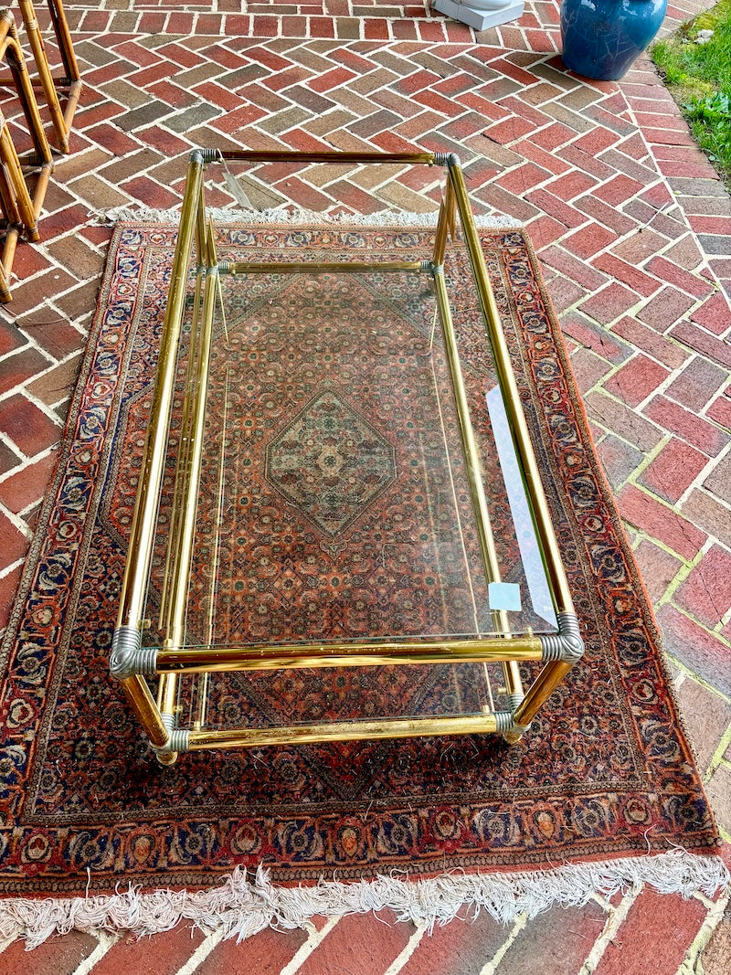 Vintage 1950s Glass, Brass and Chrome Coffee Table