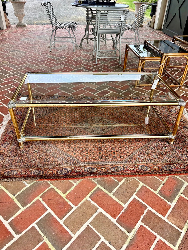 Vintage 1950s Glass, Brass and Chrome Coffee Table