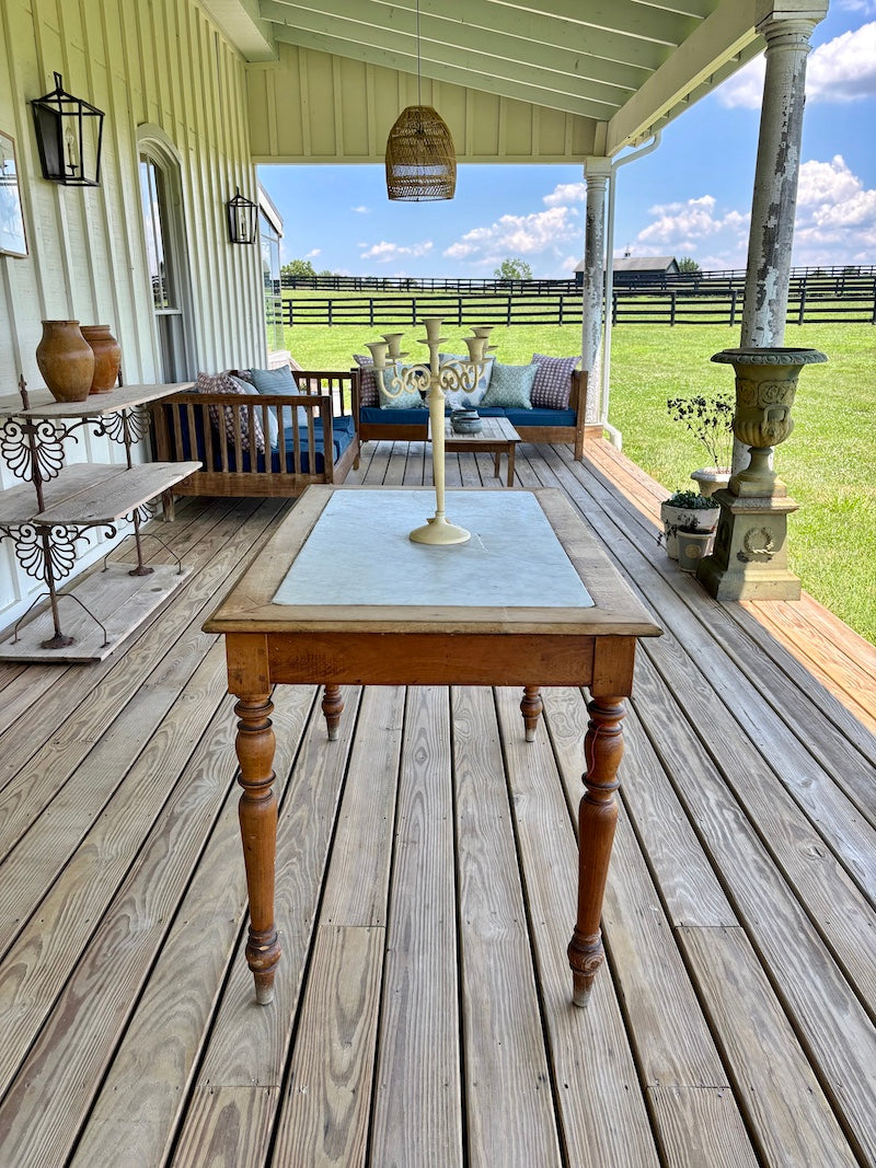French Antique Terrace Serving Table with Marble Top