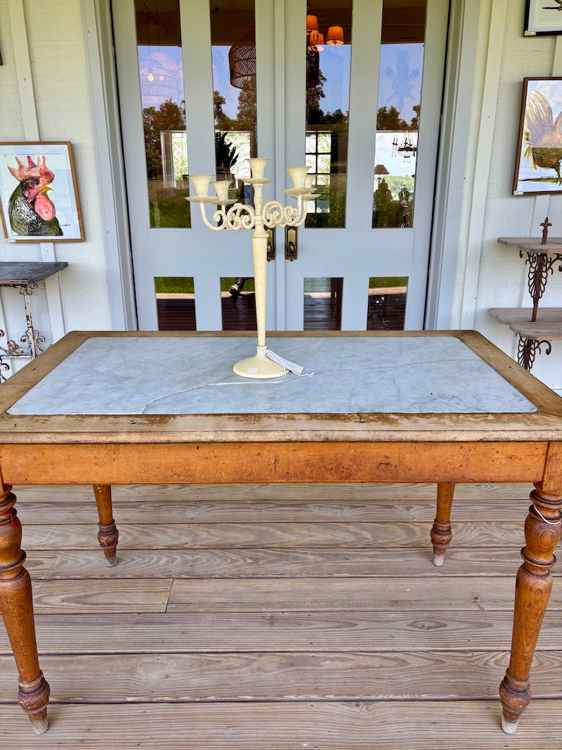 French Antique Terrace Serving Table with Marble Top