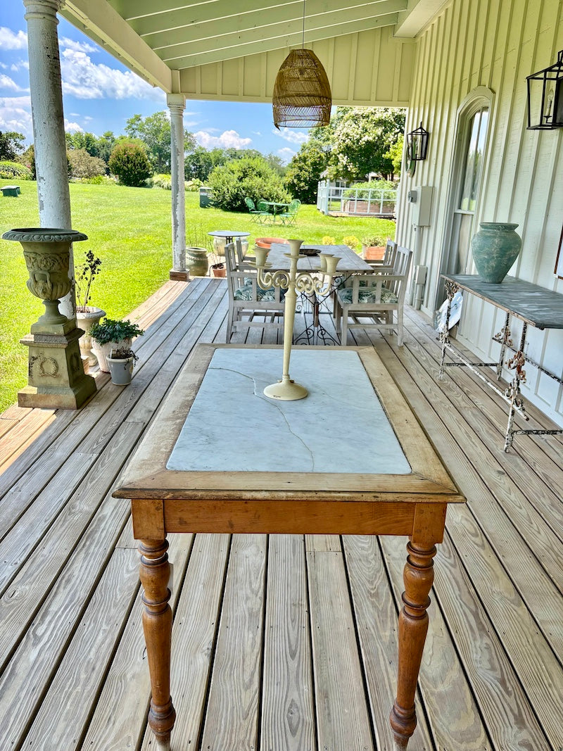 French Antique Terrace Serving Table with Marble Top