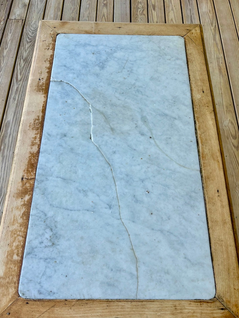 French Antique Terrace Serving Table with Marble Top